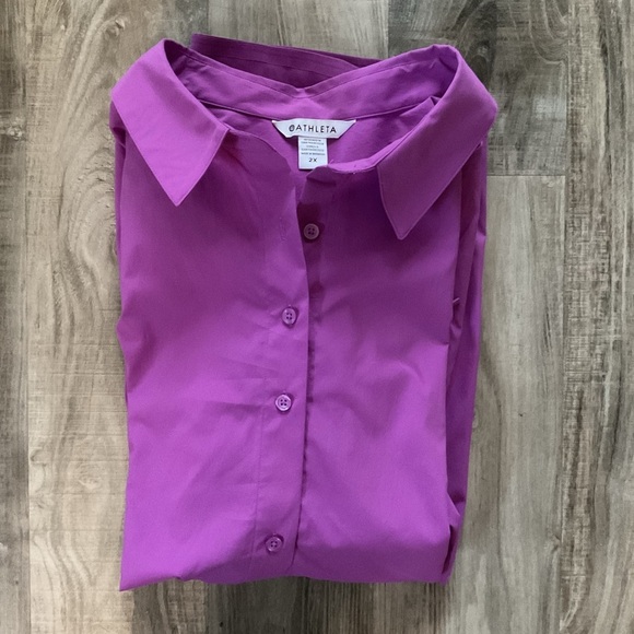 Athleta Performance Oversized Poplin Top in Jazzy Purple Button-Up Shirt Size 2X - Picture 7 of 7
